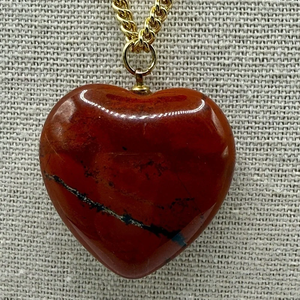 Red Jasper Heart Pendant Necklace Gold Plated Chain Adjustable Clasp Germany‎